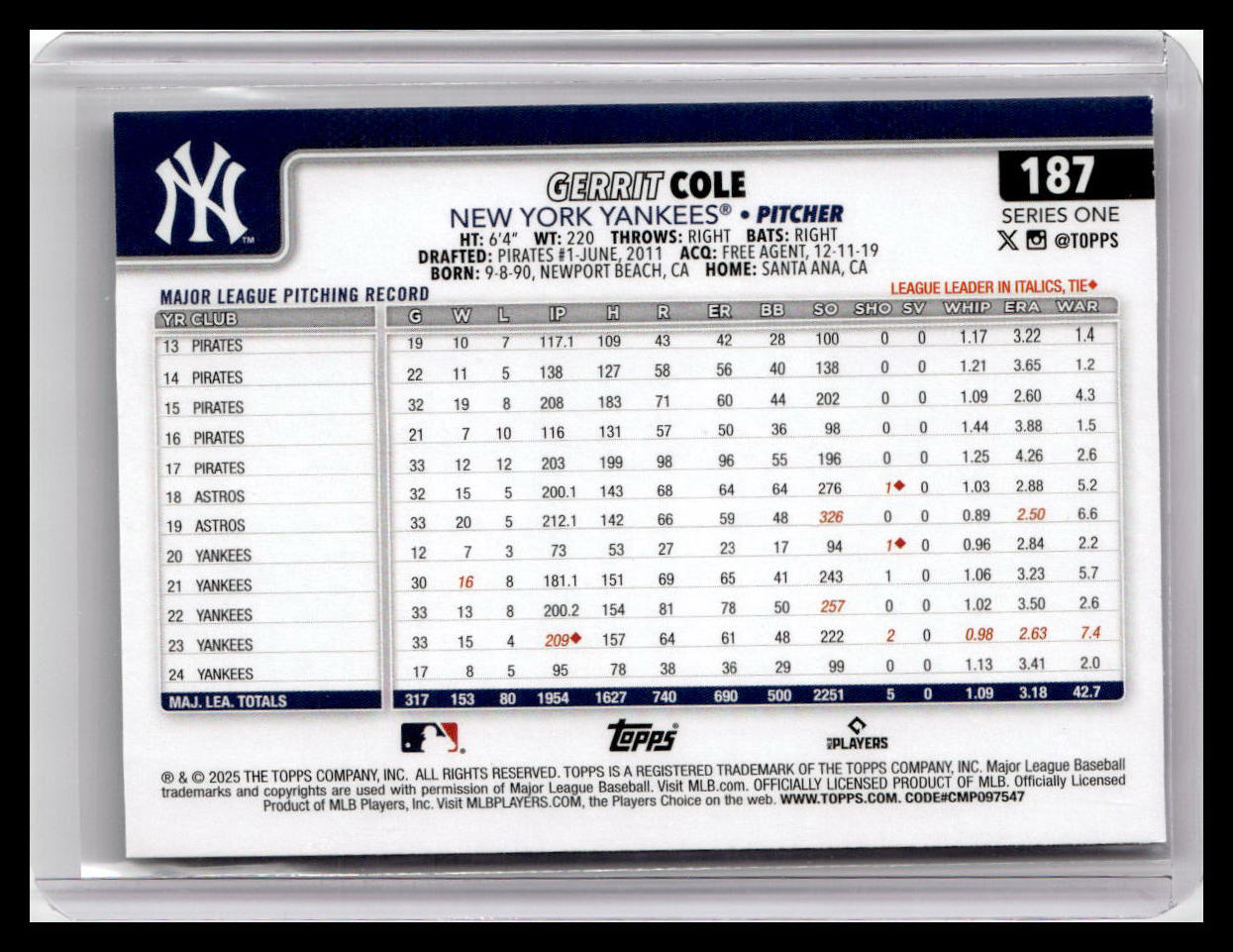 2025 Topps #187 Gerrit Cole