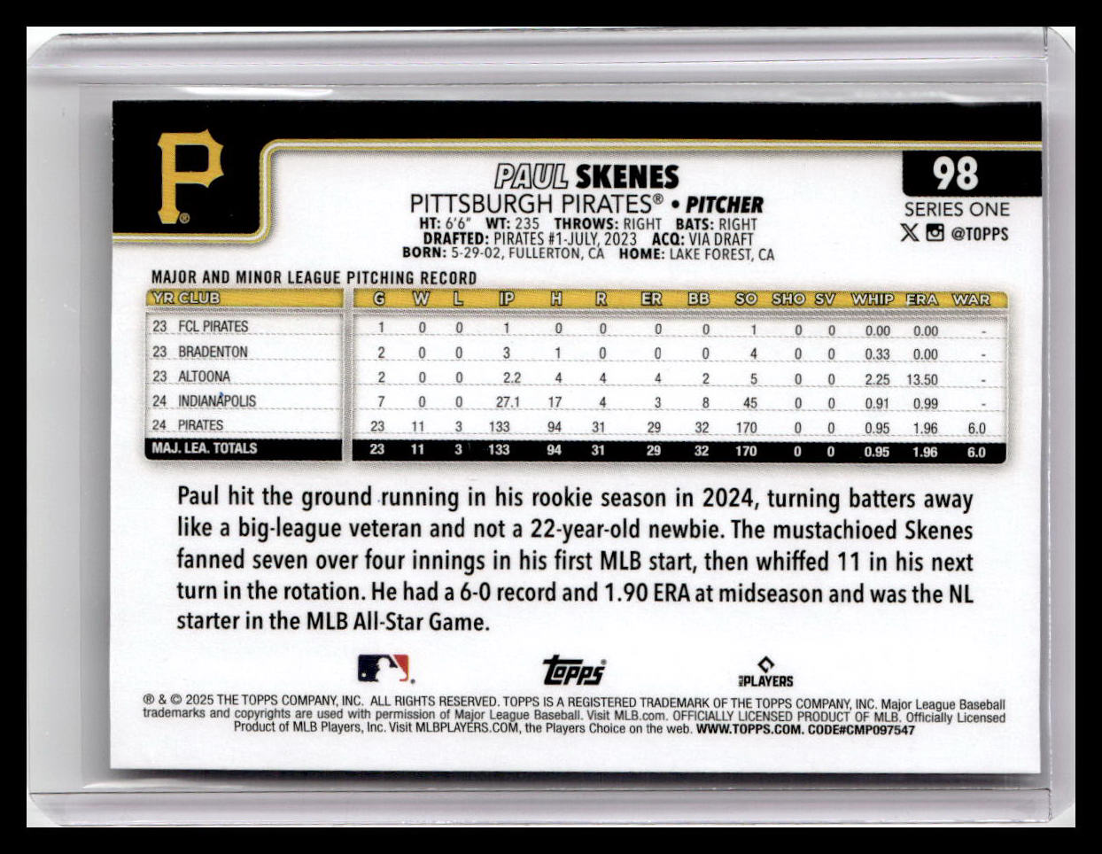2025 Topps #98 Paul Skenes