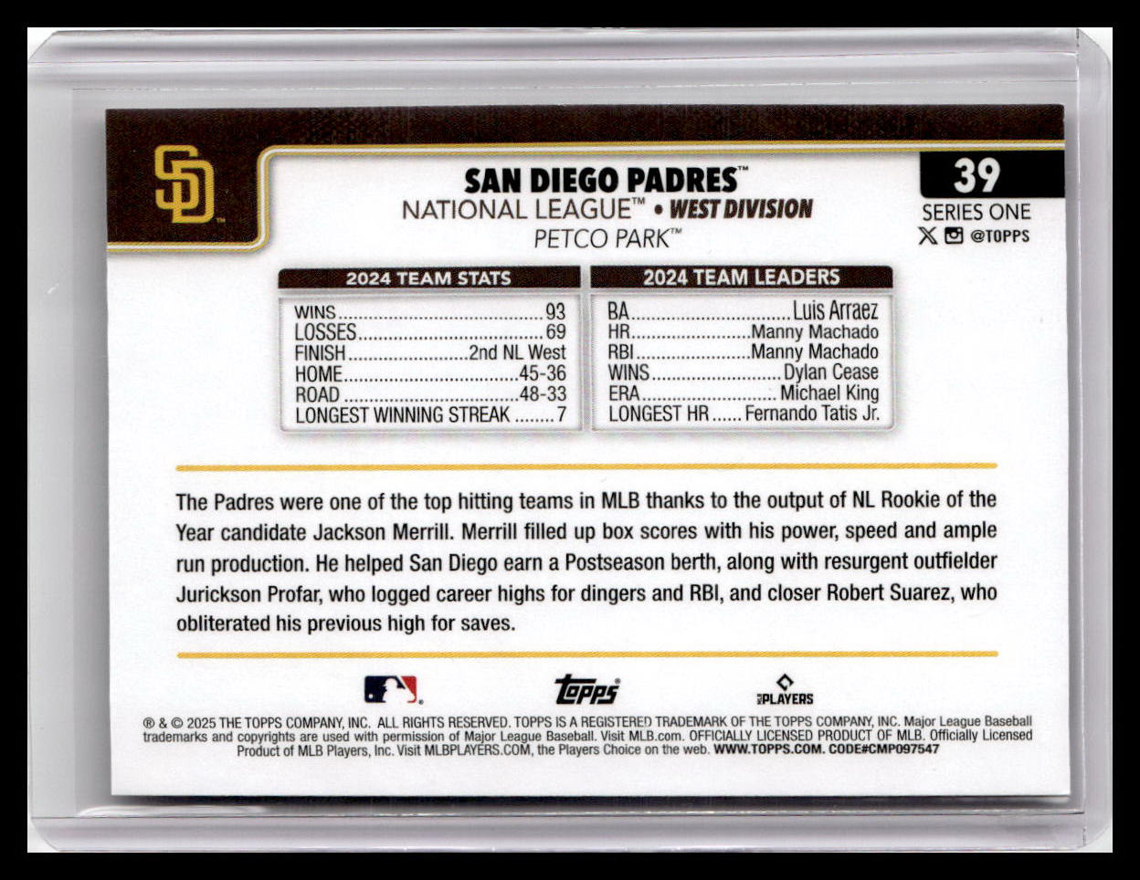 2025 Topps #39 San Diego Padres