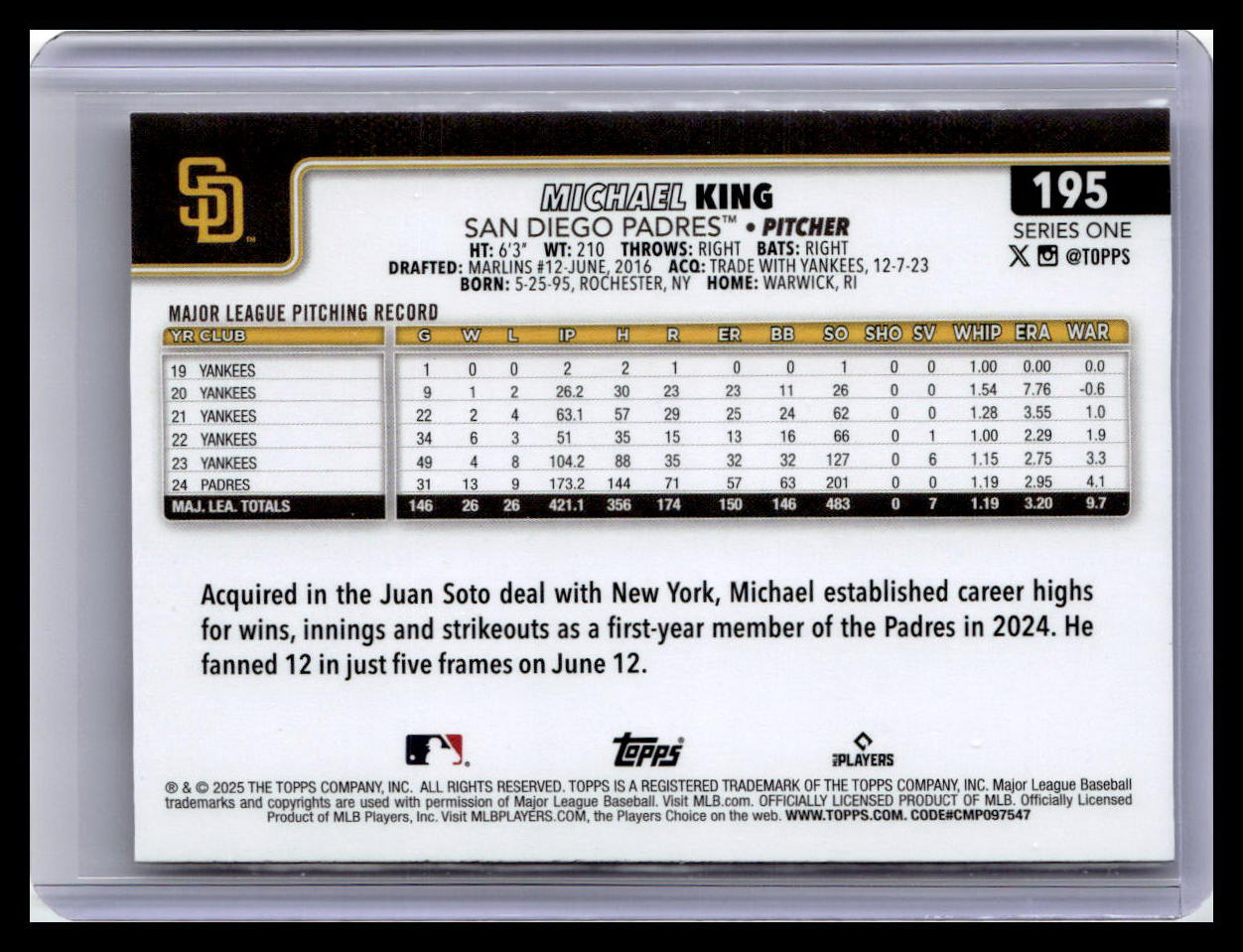 2025 Topps #195 Michael King
