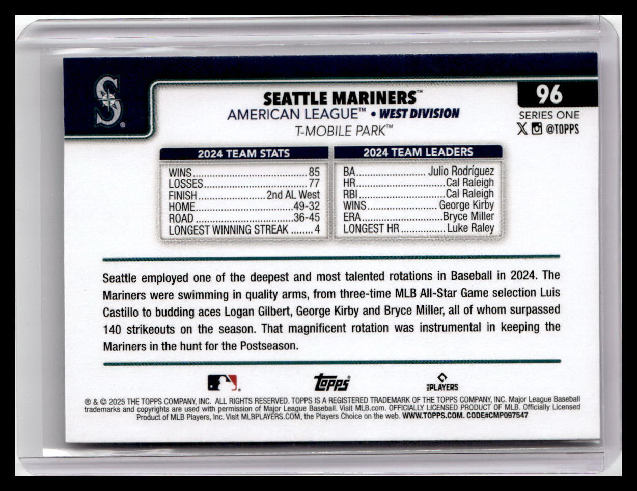 2025 Topps #96 Seattle Mariners