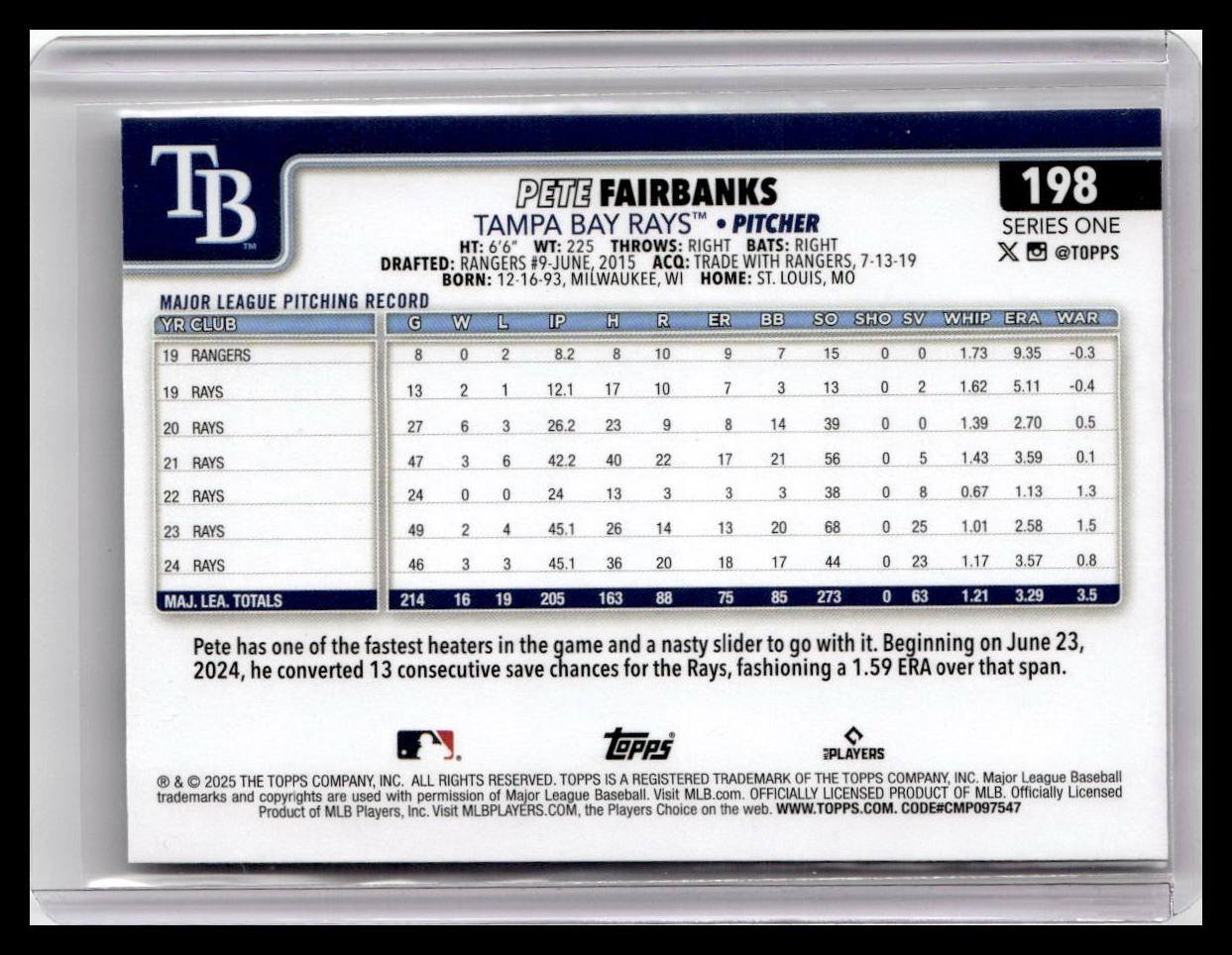 2025 Topps #198 Pete Fairbanks