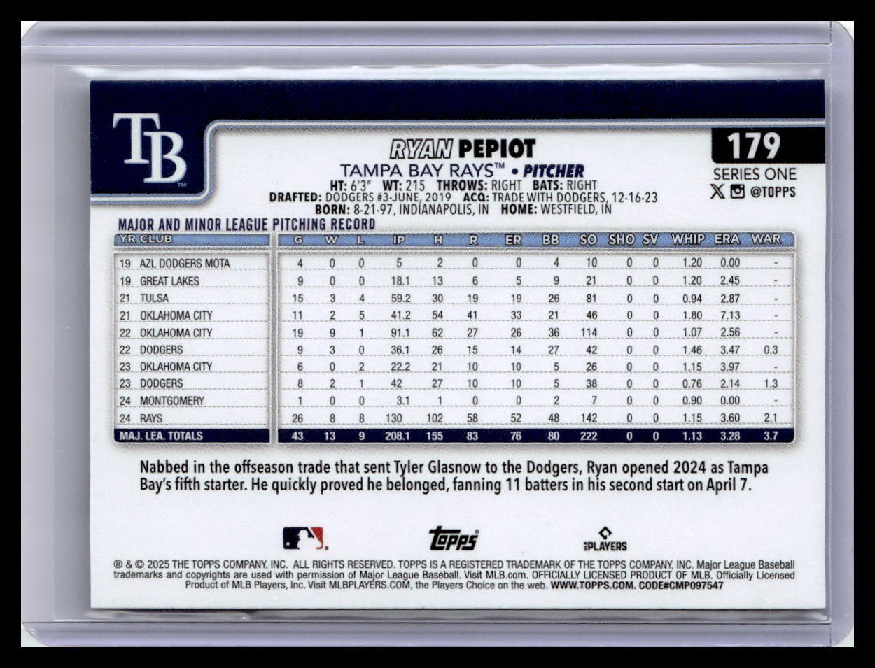 2025 Topps #179 Ryan Pepiot