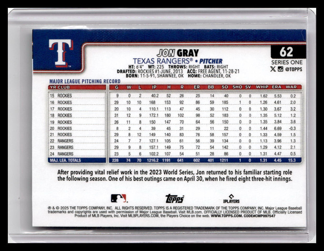 2025 Topps #62 Jon Gray