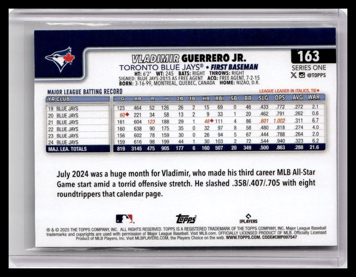 2025 Topps #163 Vladimir Guerrero Jr.