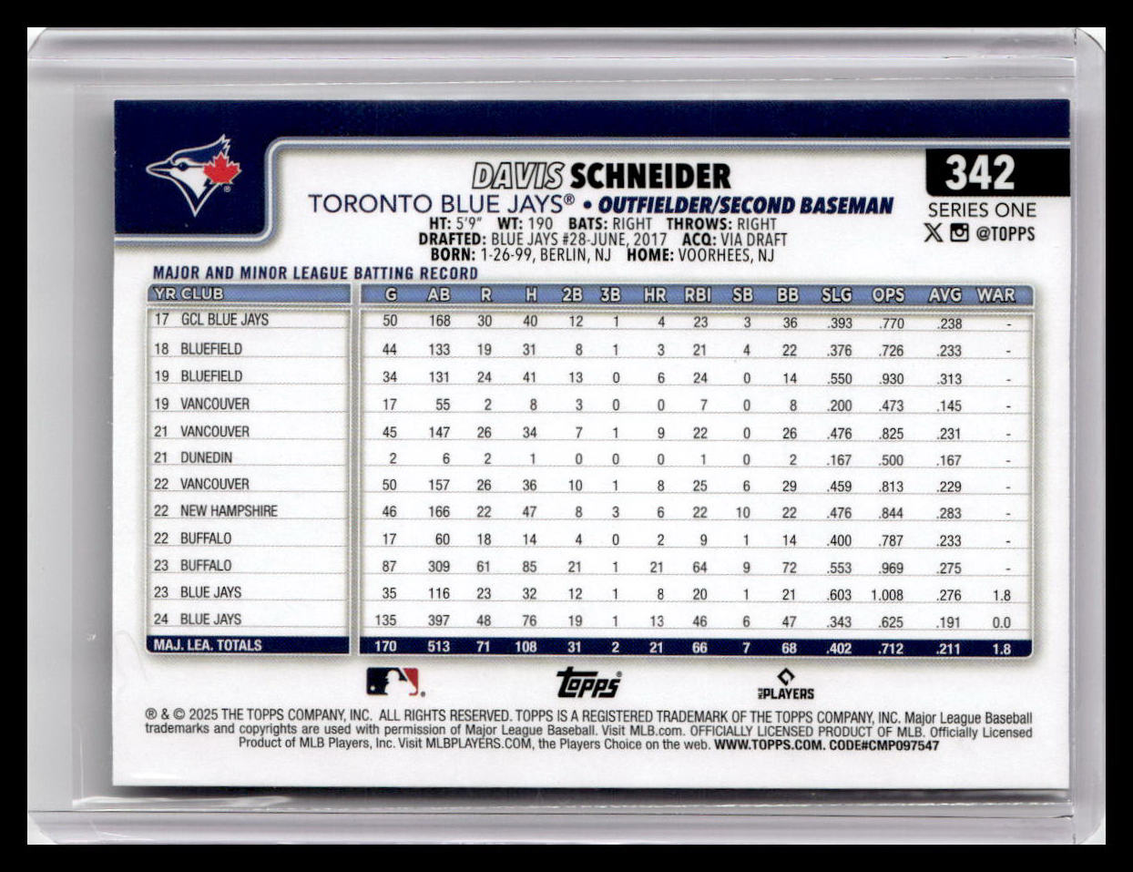 2025 Topps #342 Davis Schneider