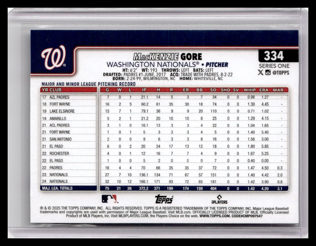 2025 Topps #334 MacKenzie Gore