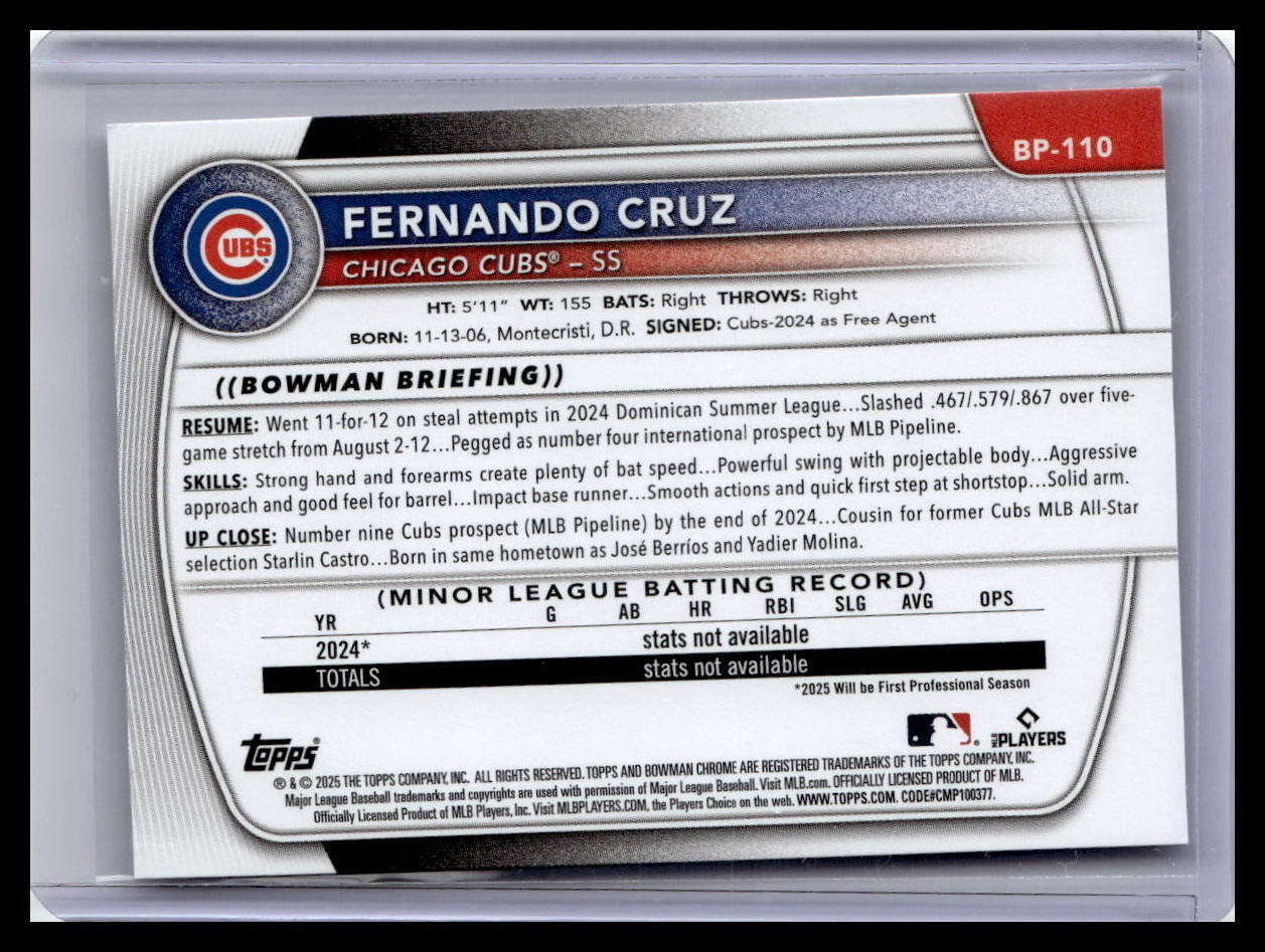 2025 Bowman #BP-110 Fernando Cruz Prospects