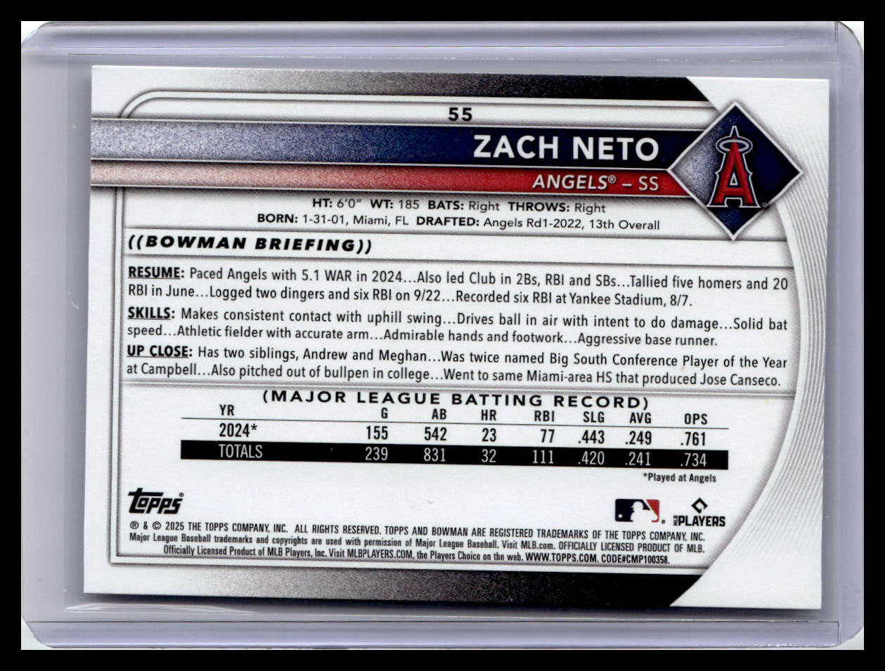2025 Bowman #55 Zach Neto