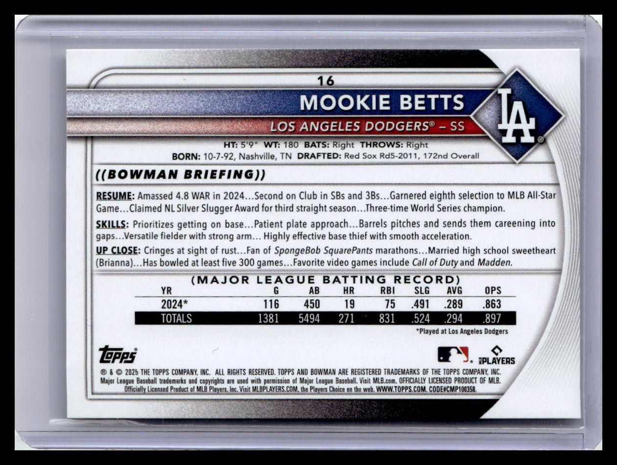 2025 Bowman #16 Mookie Betts