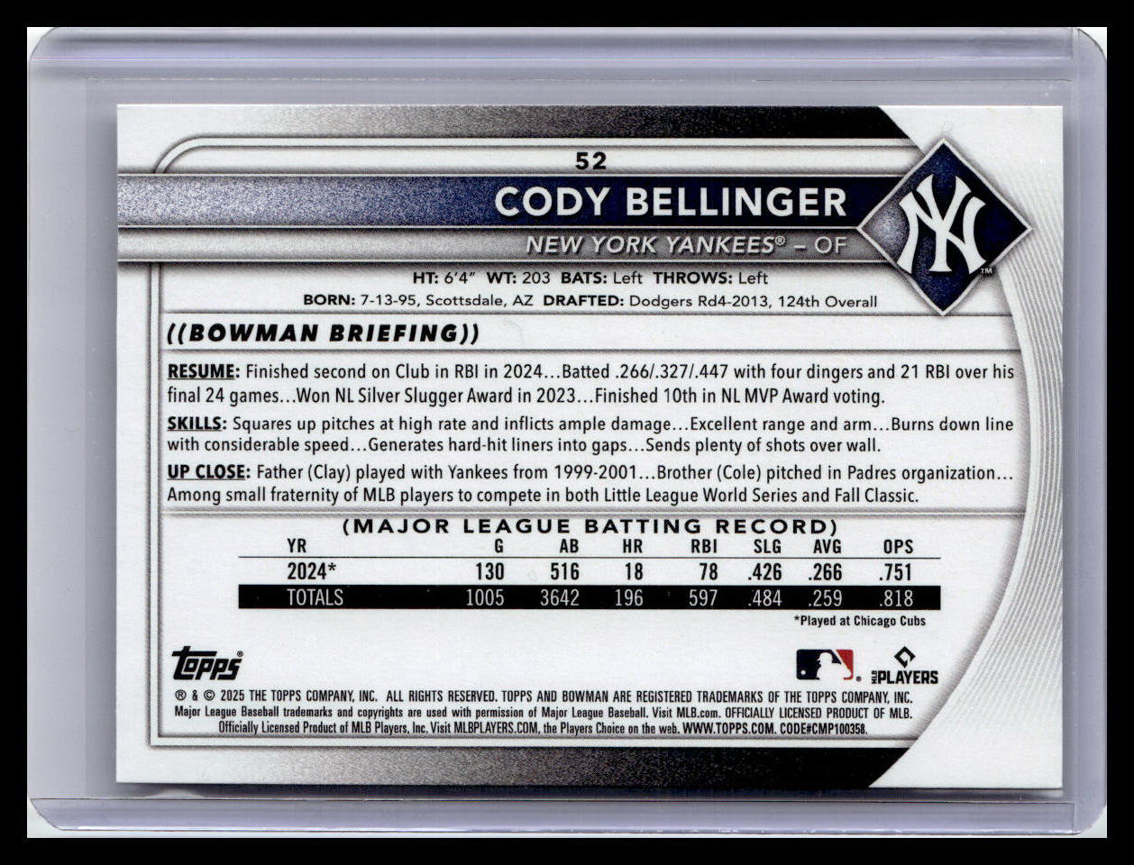 2025 Bowman #52 Cody Bellinger