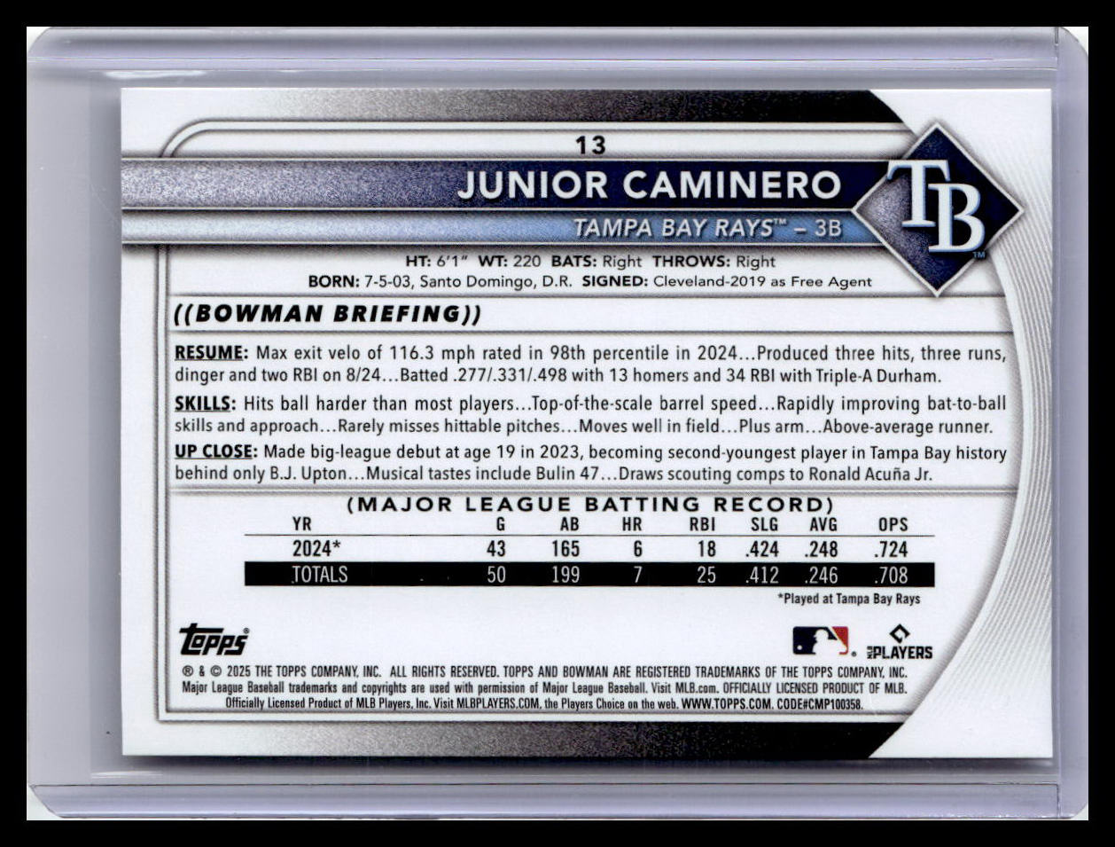 2025 Bowman #13 Junior Caminero