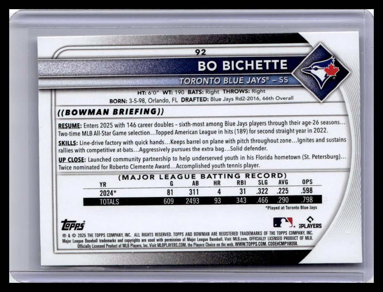 2025 Bowman #92 Bo Bichette