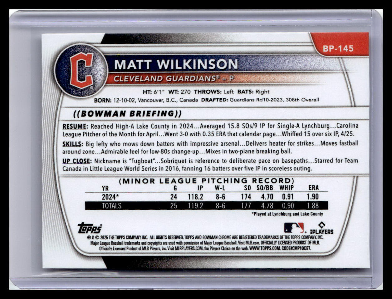 2025 Bowman #BP-145 Matt Wilkinson Prospects