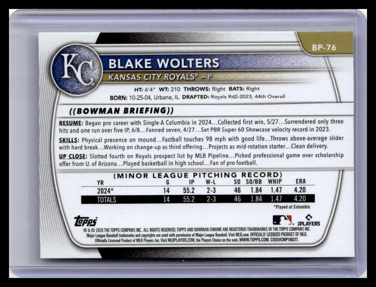 2025 Bowman #BP-76 Blake Wolters Prospects