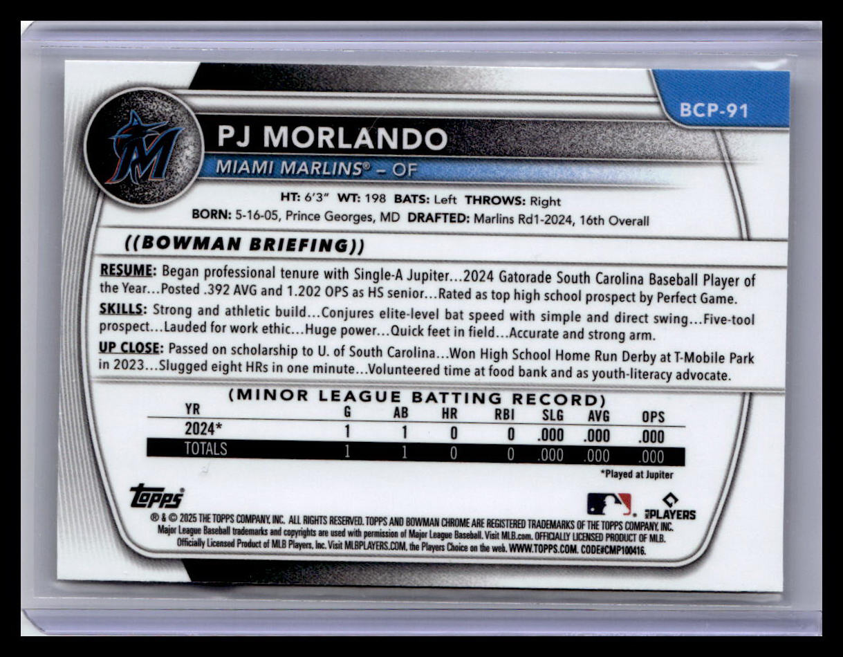 2025 Bowman #BCP-91 PJ Morlando Chrome Prospects