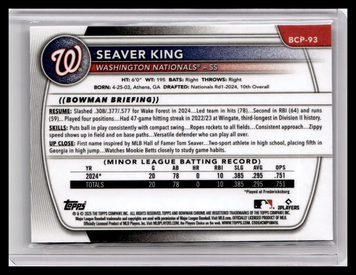 2025 Bowman #BP-93 Seaver King Prospects