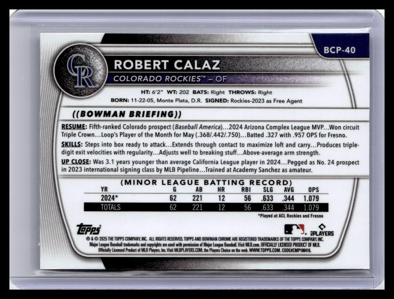 2025 Bowman #BP-40 Robert Calaz Prospects