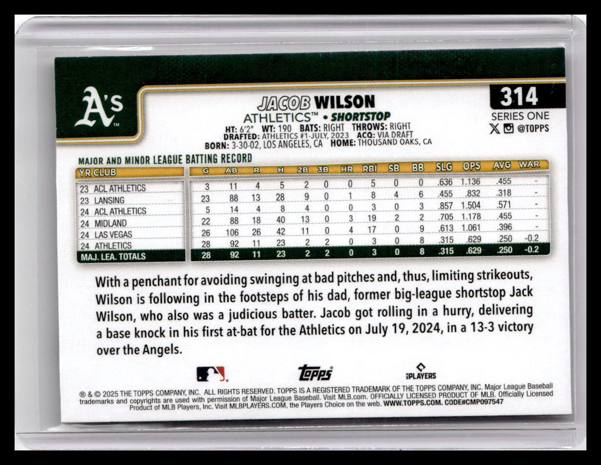 2025 Topps #314 Jacob Wilson