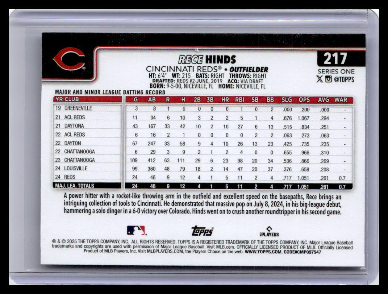 2025 Topps #217 Rece Hinds