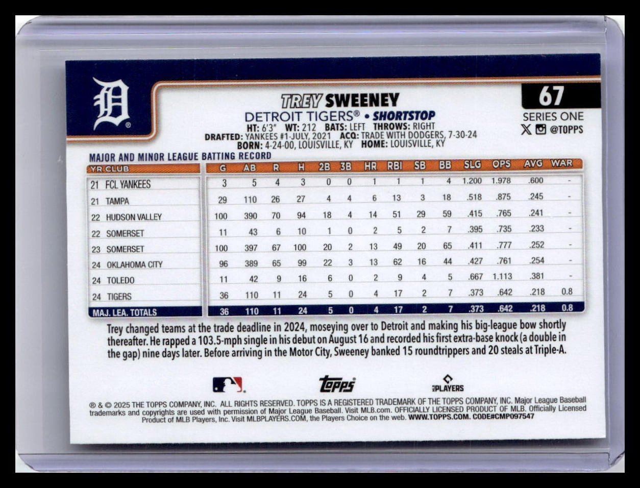 2025 Topps #67 Trey Sweeney