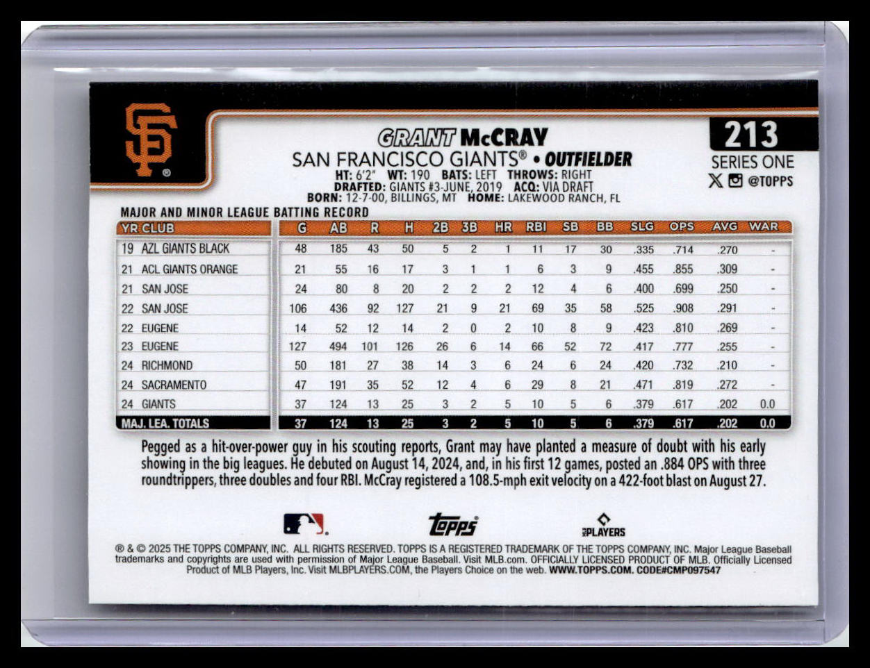 2025 Topps #213 Grant McCray