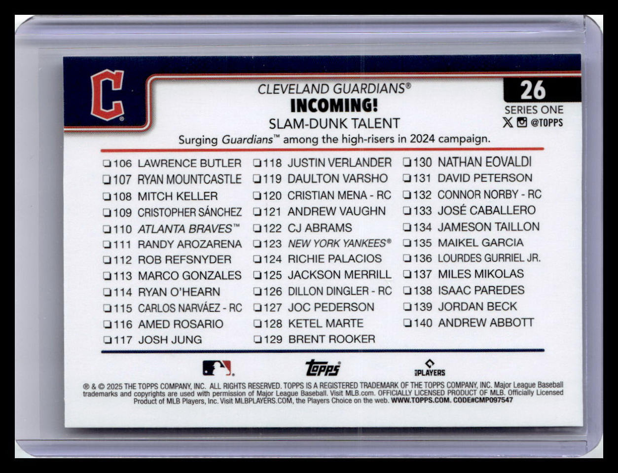 2025 Topps #26 Incoming! Slam-Dunk Talent Spring Training