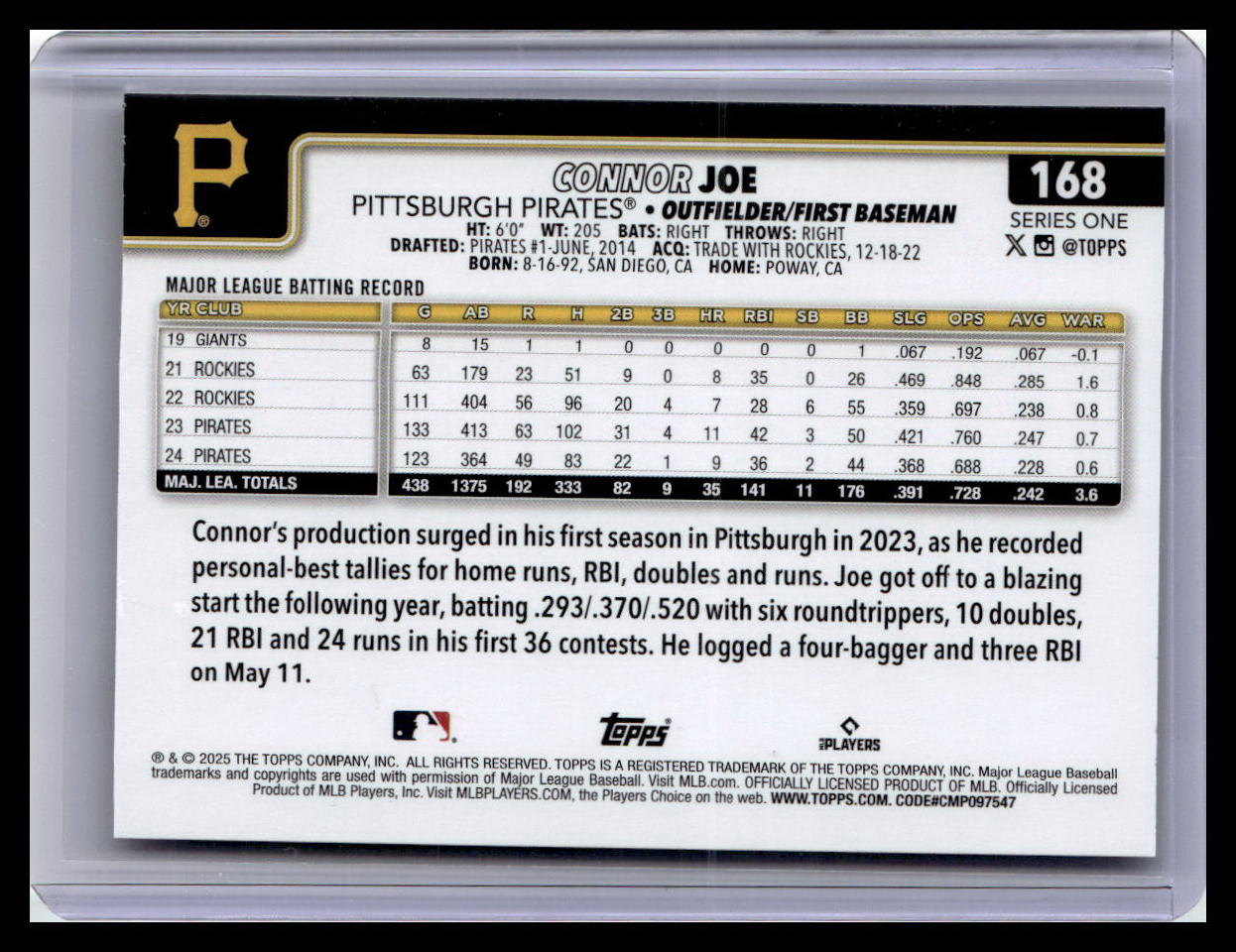 2025 Topps #168 Connor Joe Spring Training