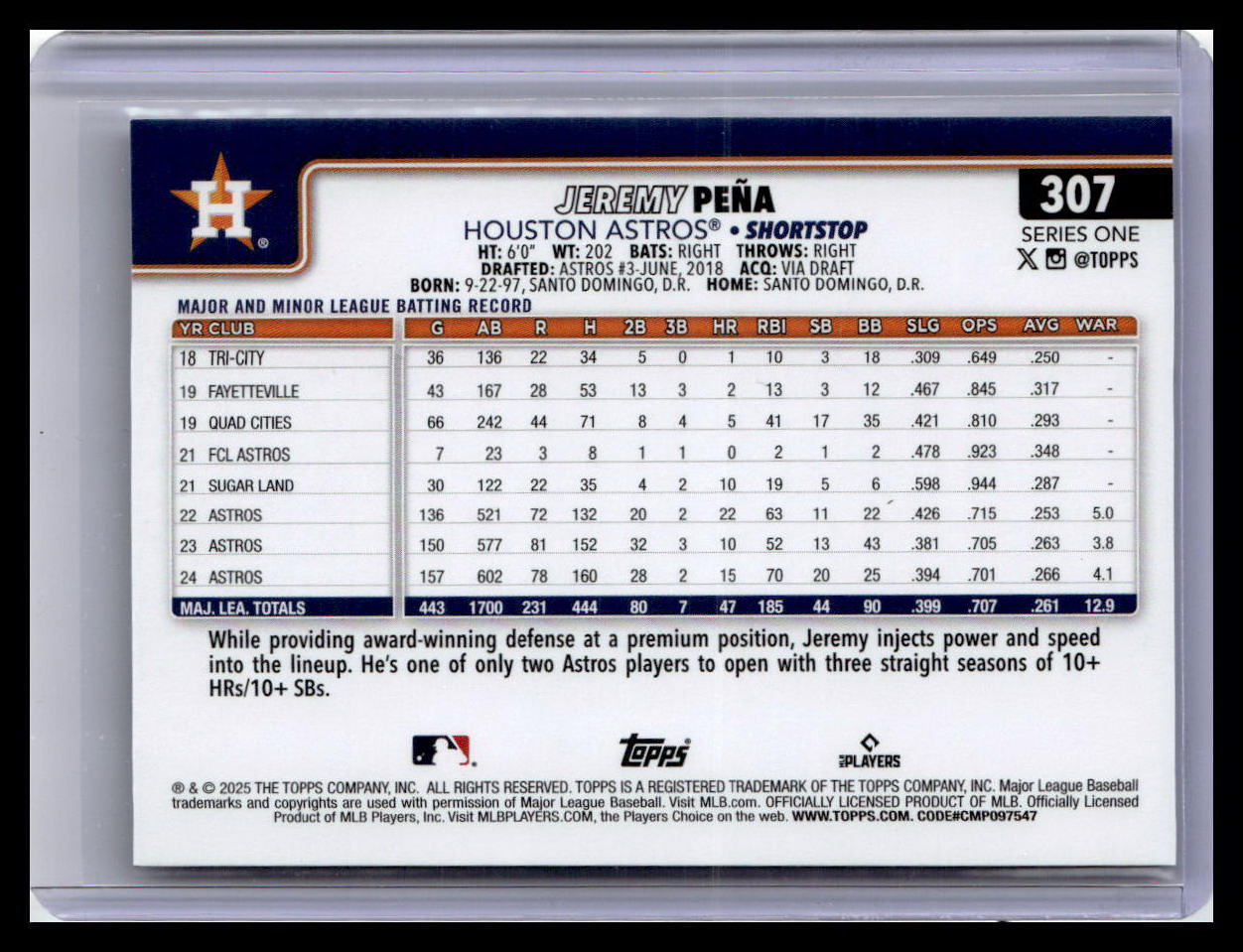 2025 Topps #307 Jeremy Peña Sandglitter