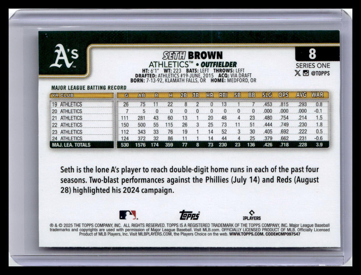 2025 Topps #8 Seth Brown Rainbow Foil