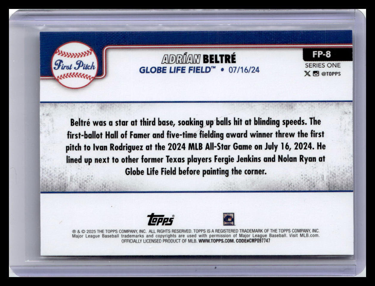 2025 Topps #FP-8 Adrián Beltré First Pitch (Series One)