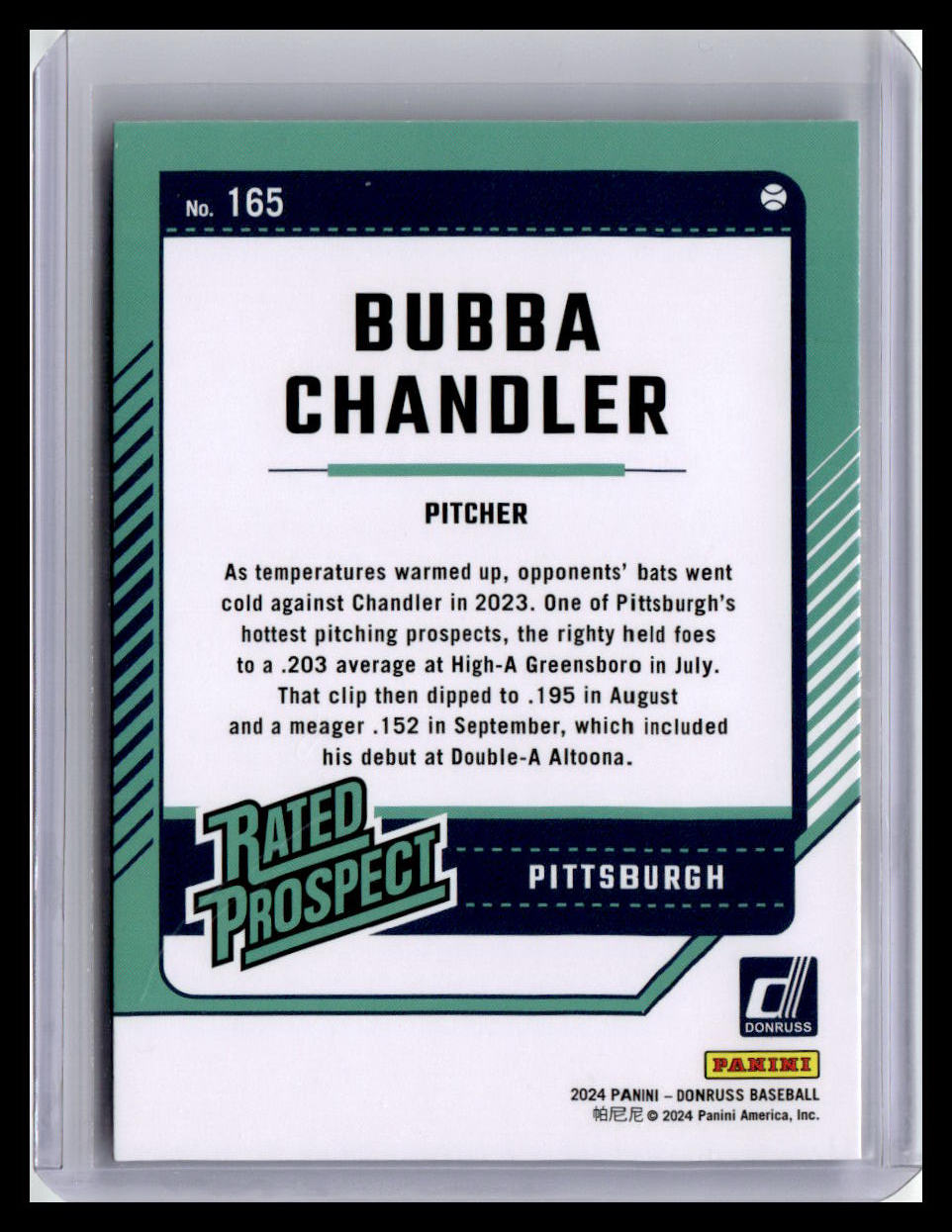 2024 Donruss #165 Bubba Chandler Rated Prospect
