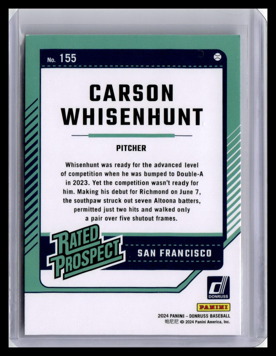 2024 Donruss #155 Carson Whisenhunt Rated Prospect