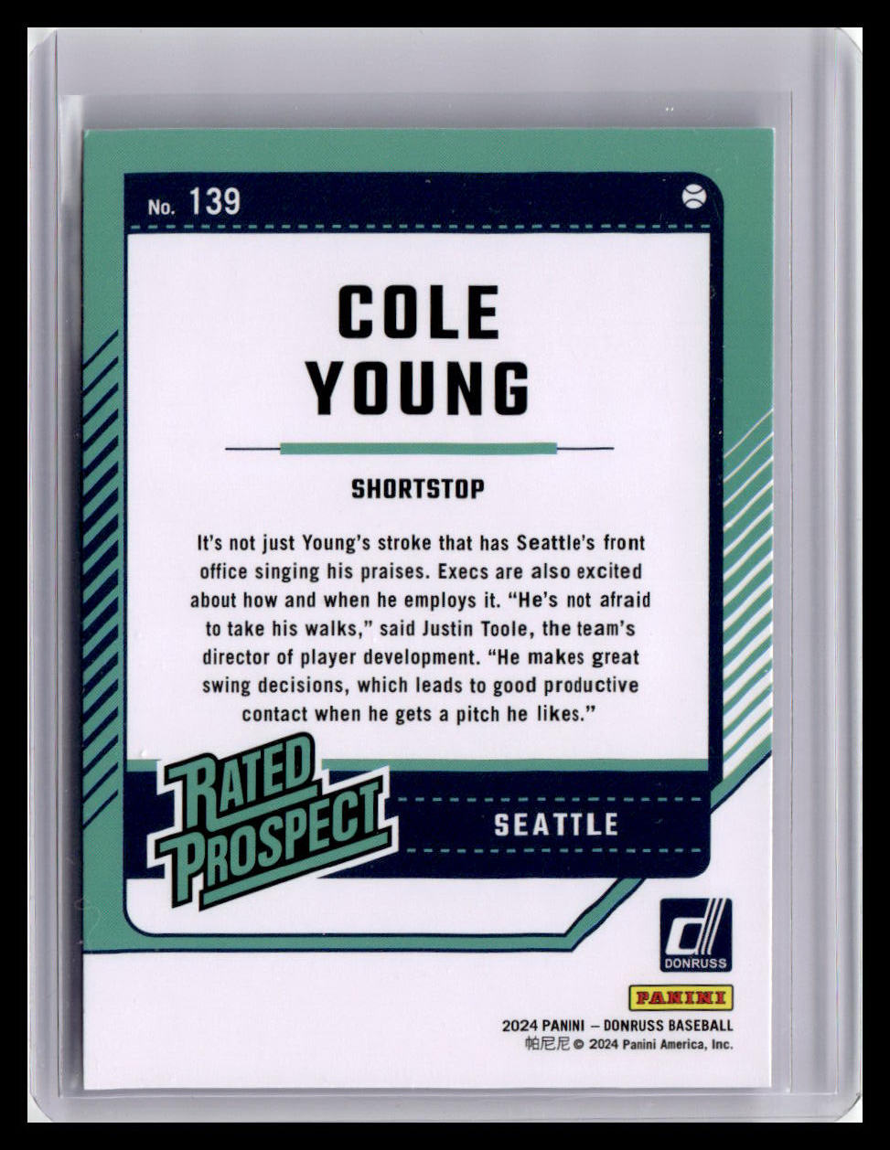 2024 Donruss #139 Cole Young Rated Prospect
