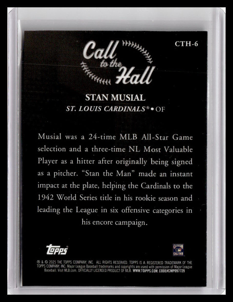 2025 Topps #CTH-6 Stan Musial Call to the Hall