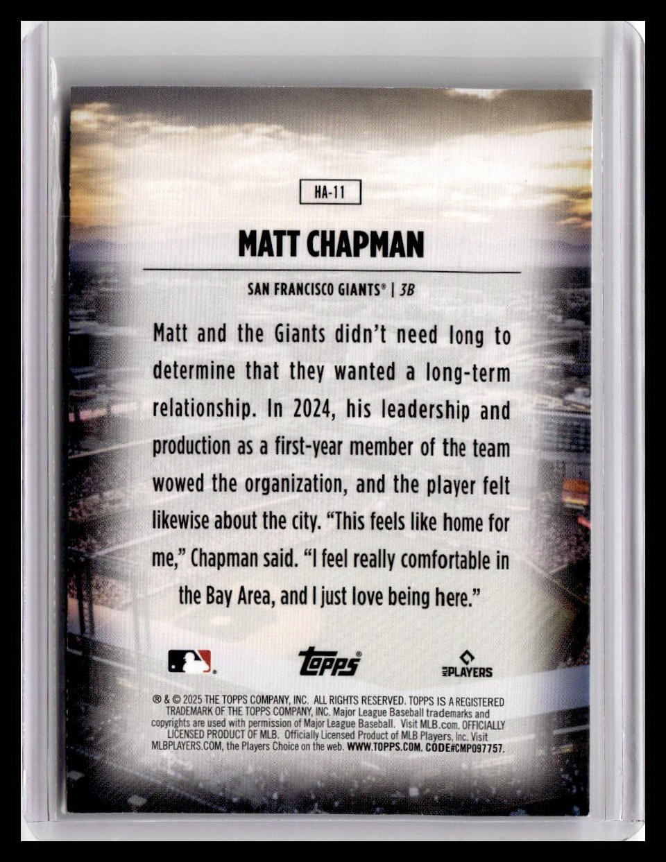 2025 Topps #HA-11 Matt Chapman Home Field Advantage