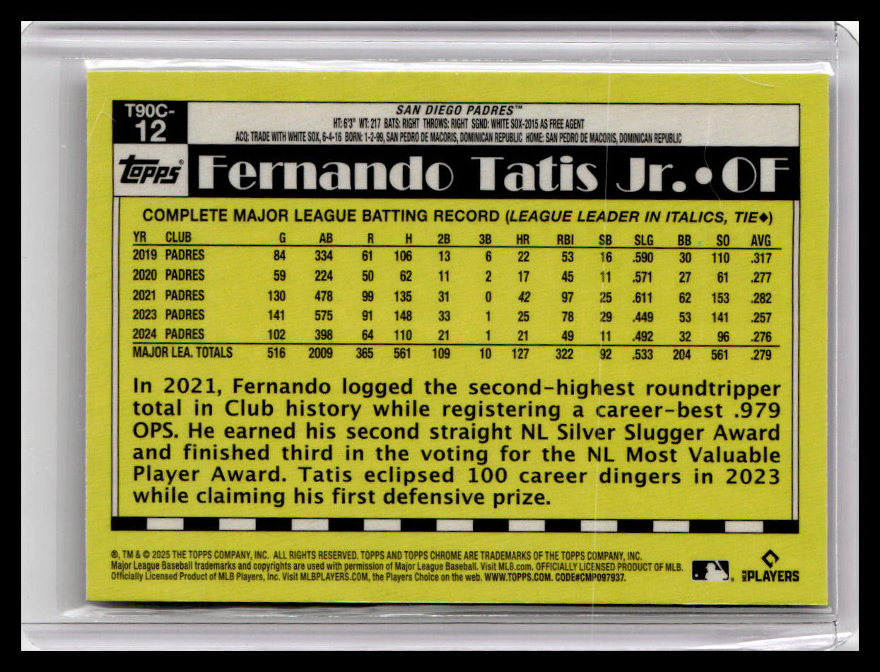 2025 Topps #T90C-12 Fernando Tatis Jr. 1990 Topps Chrome Silver Mojo