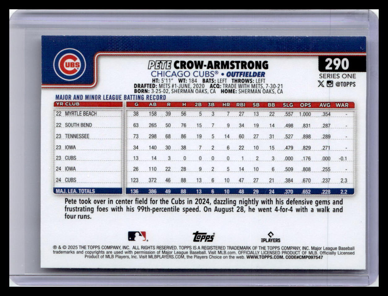 2025 Topps #290 Pete Crow-Armstrong Future Stars