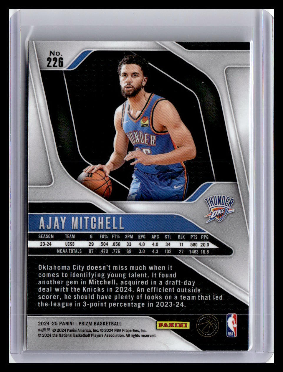 2024-25 Panini Prizm #226 Ajay Mitchell (RC)
