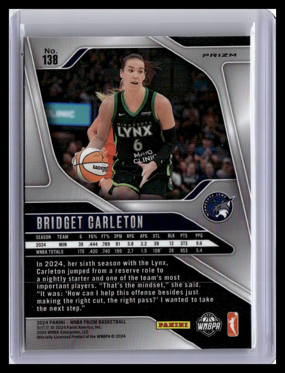 2024 Panini Prizm WNBA #138 Bridget Carleton WNBA Logo Prizms