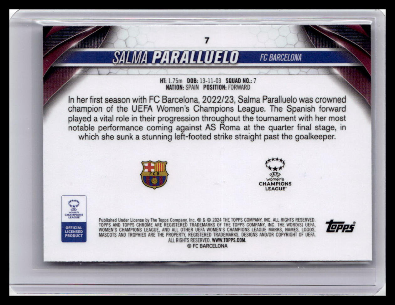 2023-24 Topps Chrome UEFA Women's Champions League #7 Salma Paralluelo