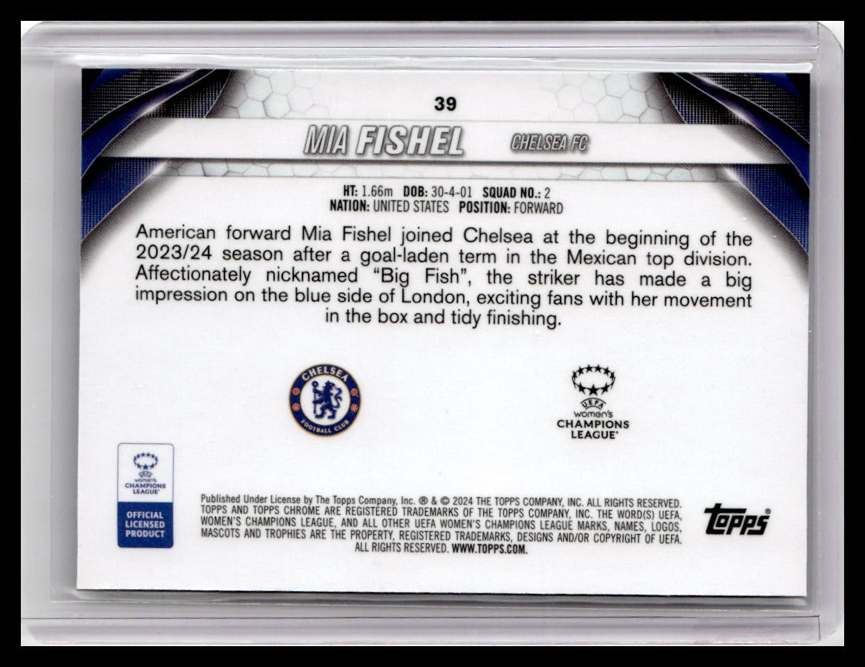 2023-24 Topps Chrome UEFA Women's Champions League #39 Mia Fishel