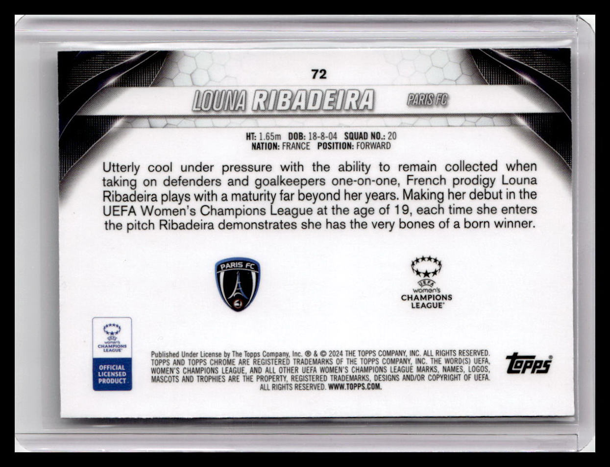 2023-24 Topps Chrome UEFA Women's Champions League #72 Louna Ribadeira (RC)