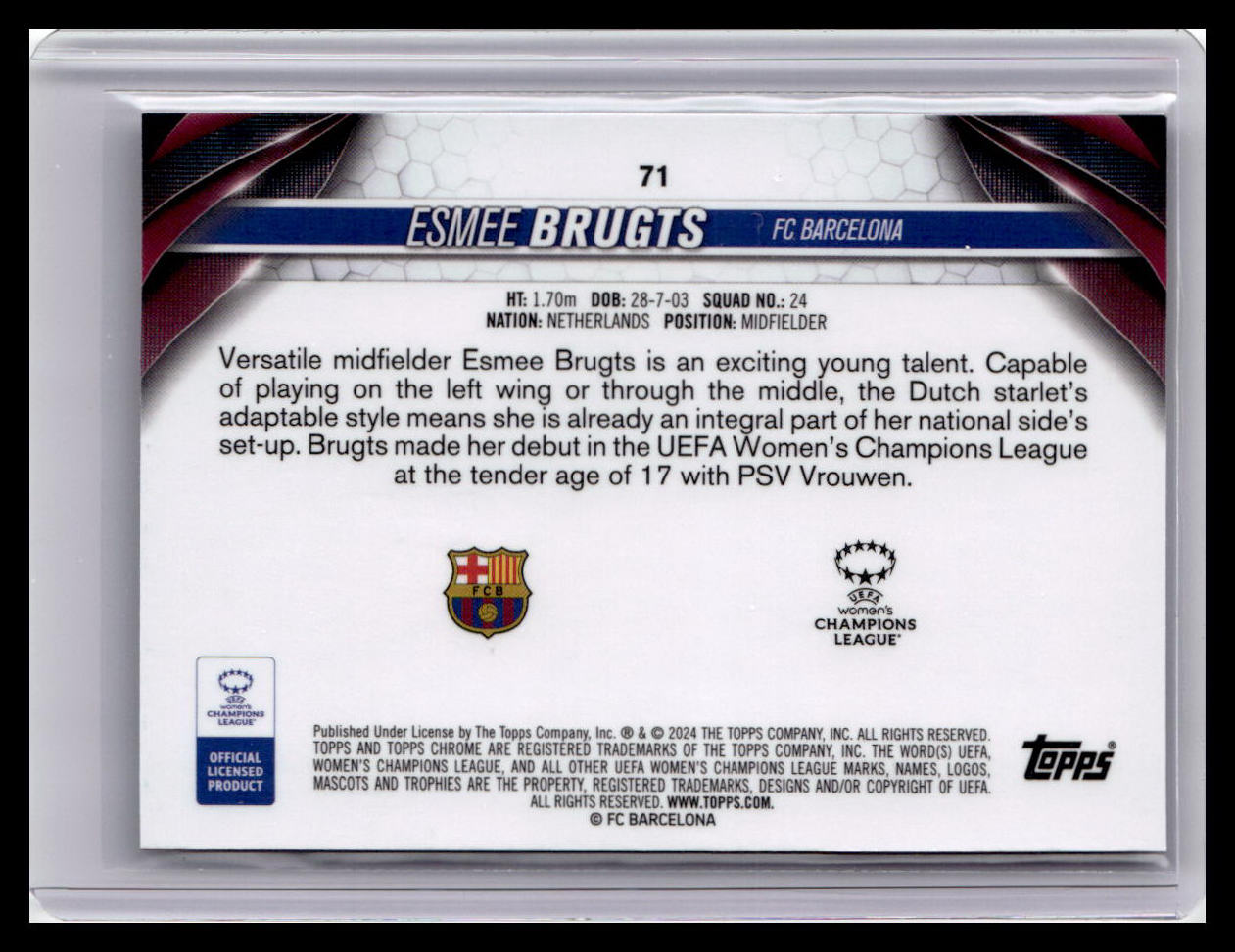 2023-24 Topps Chrome UEFA Women's Champions League #71 Esmee Brugts (RC)