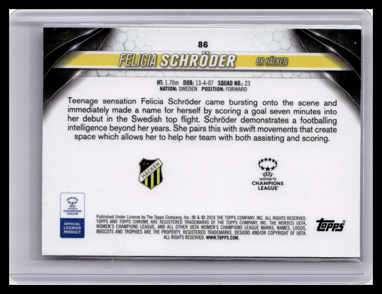 2023-24 Topps Chrome UEFA Women's Champions League #86 Felicia Schröder (RC)