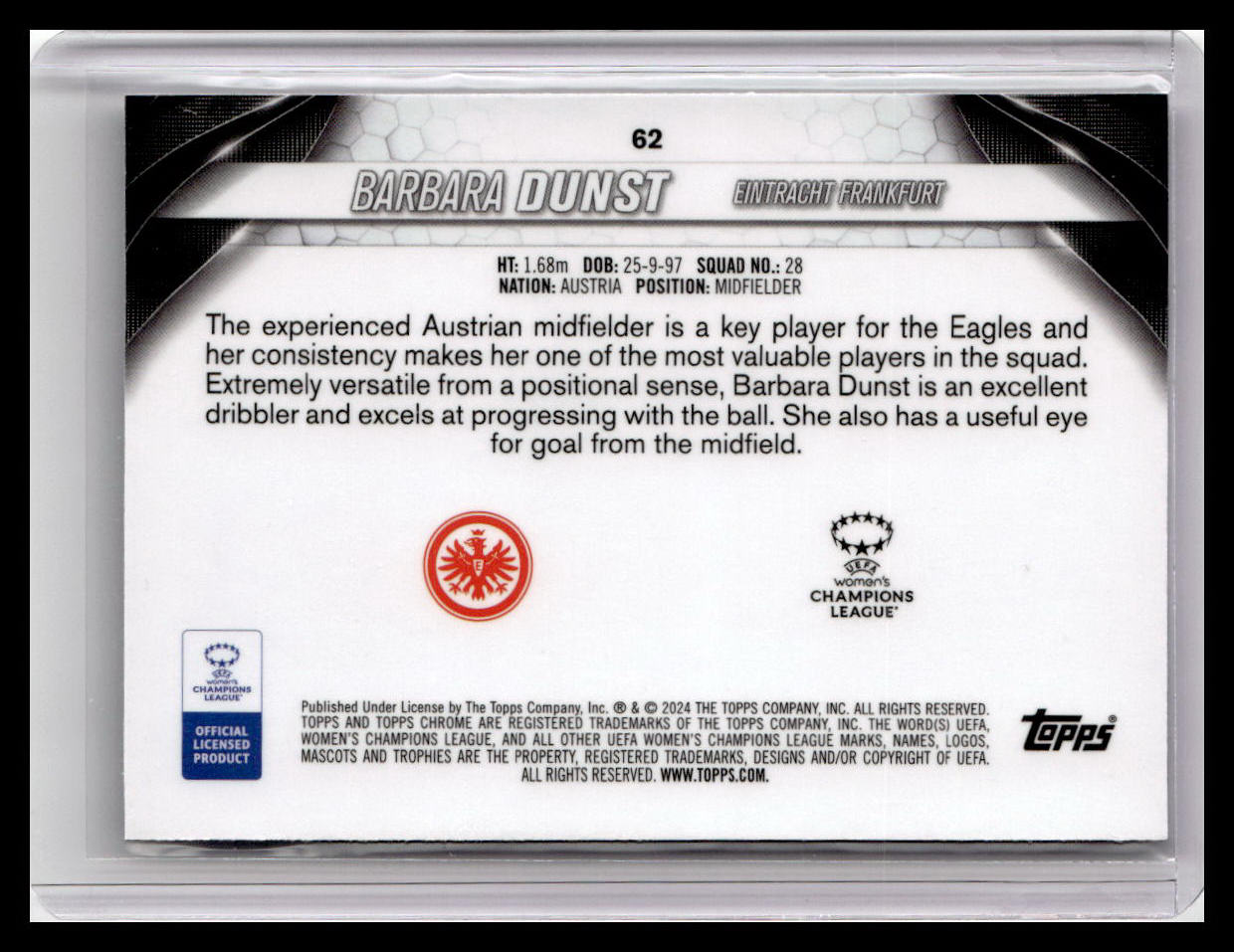 2023-24 Topps Chrome UEFA Women's Champions League #62 Barbara Dunst (RC)