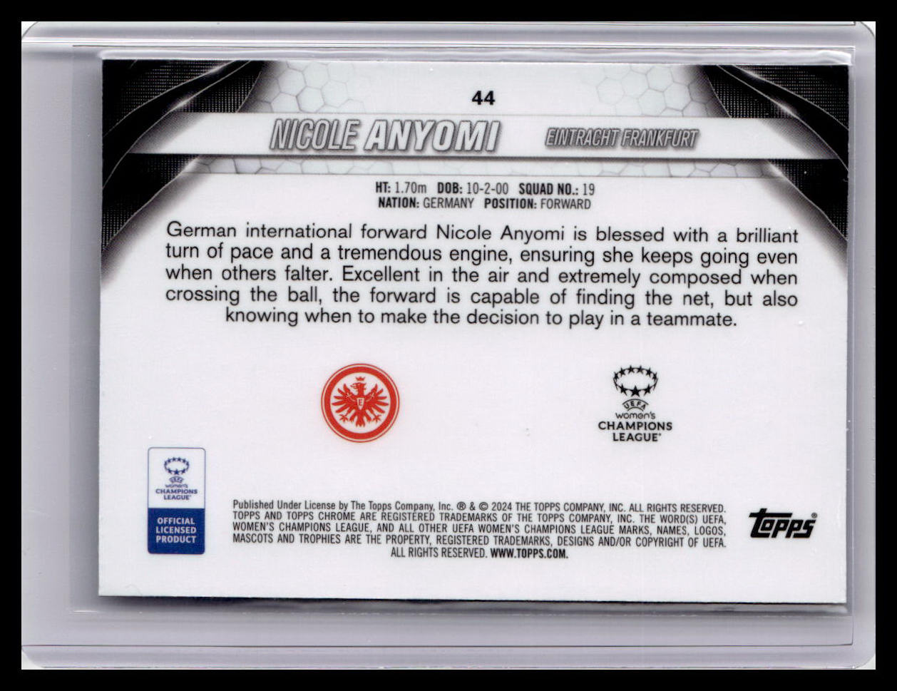 2023-24 Topps Chrome UEFA Women's Champions League #44 Nicole Anyomi (RC)