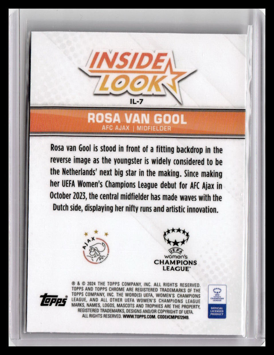2023-24 Topps Chrome UEFA Women's Champ League #IL-7 Rosa van Gool Inside Look