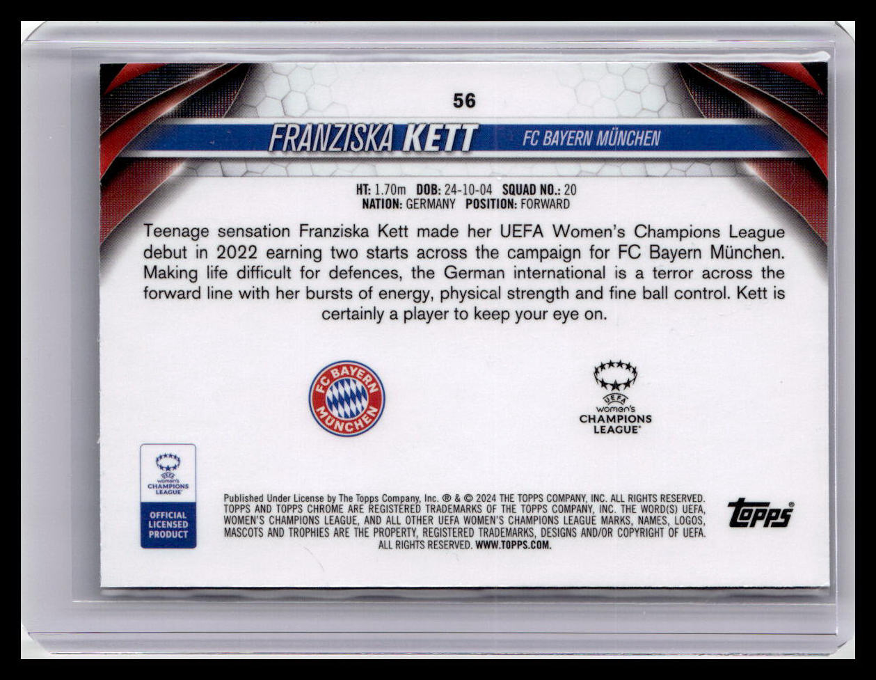 2023-24 Topps Chrome UEFA Women's Champ League #56 Franziska Kett Future Stars