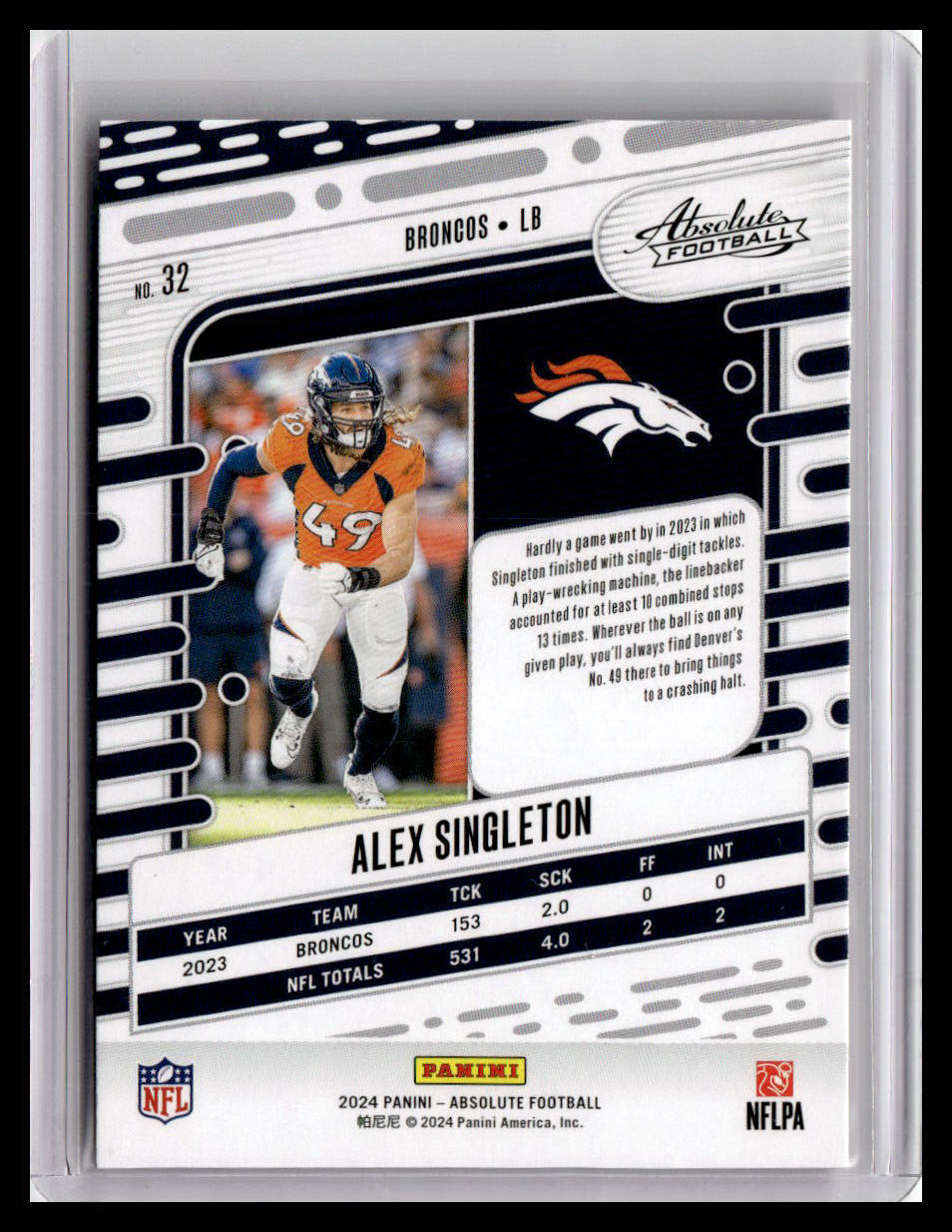 2024 Panini Absolute #32 Alex Singleton Red & Blue Foil